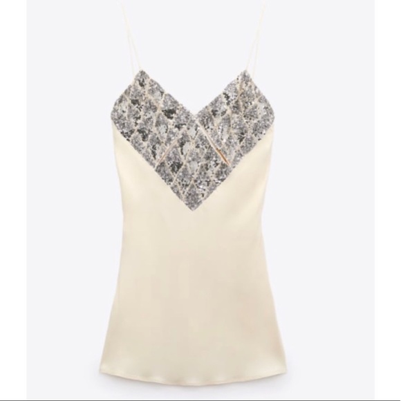 ZARA SATIN MINI DRESS BEIGE-PINK STRAPPY V-NECK - Picture 10 of 13